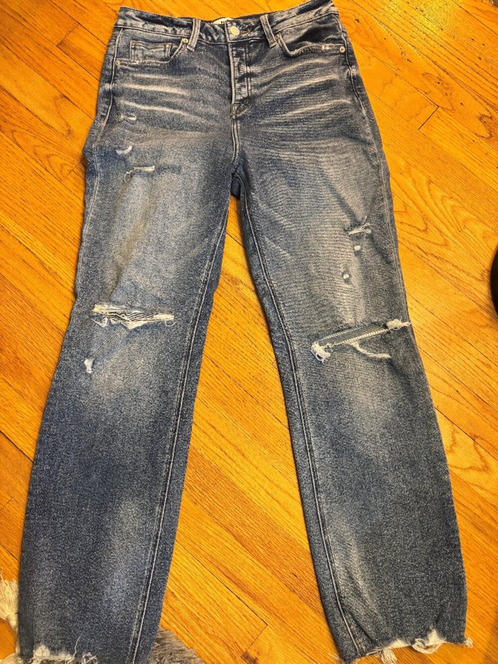 Mica Denim High Rise Straight Leg Distressed Jeans